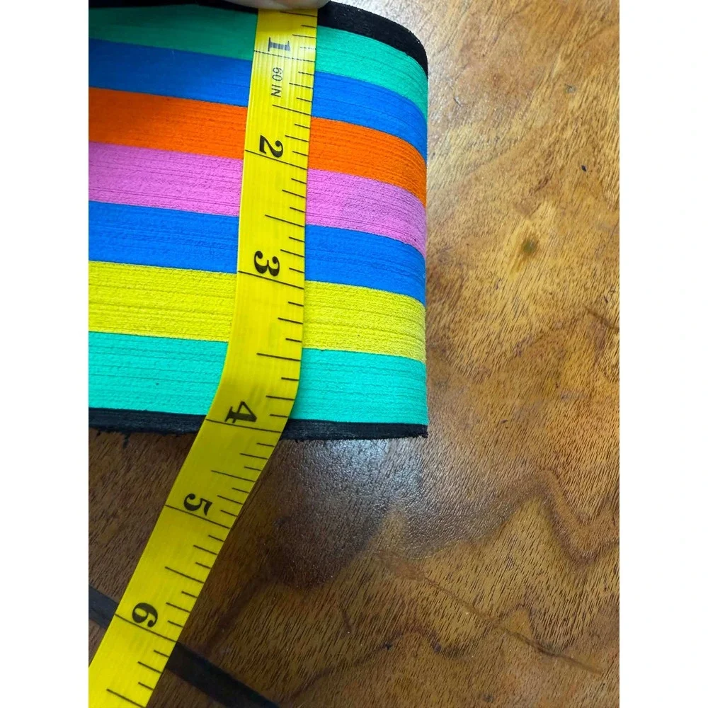 Vtg Rocket Dog 8.5  Rainbow Platform Wedge Slide Sandals Pride Chunky Striped